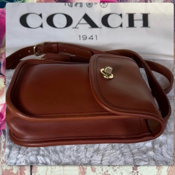 INTAGE COACH BRITISH TAN LEATHER CROSSBODY SIDEPACK BAG 9978 - Picture 6 of 17